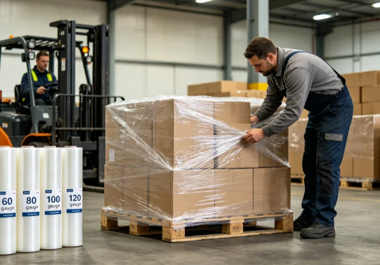 Warehouse pallet wrapping with different stretch film gauges